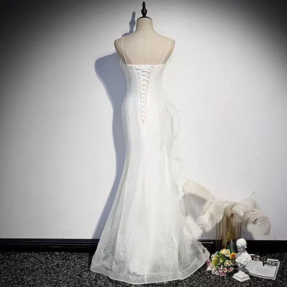 Mermaid Spaghetti Strap Ruffle Sequin Tulle Long Prom Dress Evening Dress DP1463