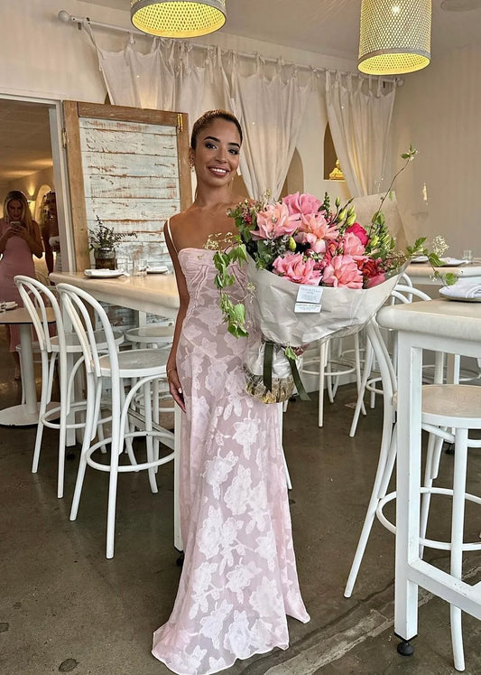 Pink Mermaid Spaghetti Straps Lace Prom Dress Birthday Outfit DP708