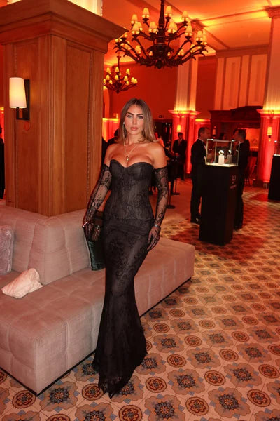 Sexy Black Sheath Sweetheart Neck Corset Lace Prom Dress Evening Dress DP5979