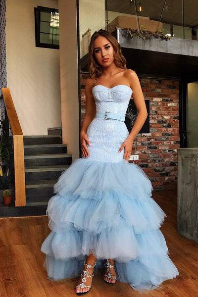 Mermaid Sweetheart Floor Length Tulle Paillette Prom Dress DP5959