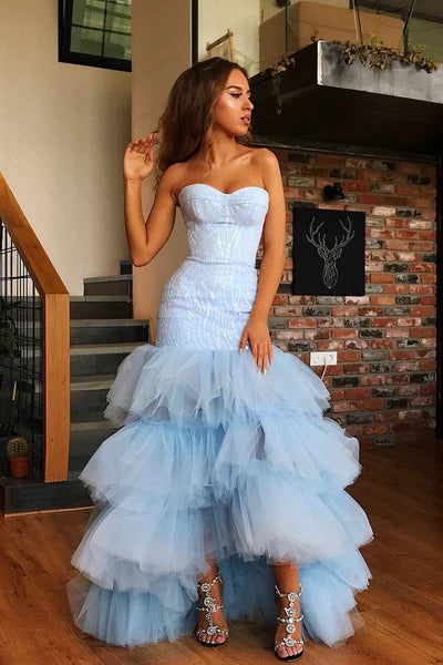 Mermaid Sweetheart Floor Length Tulle Paillette Prom Dress DP5959