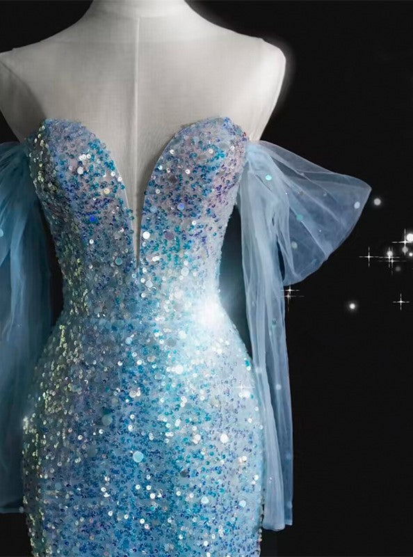 Sparkly Blue Sequins Mermaid Prom Dress Evening Gown DP145