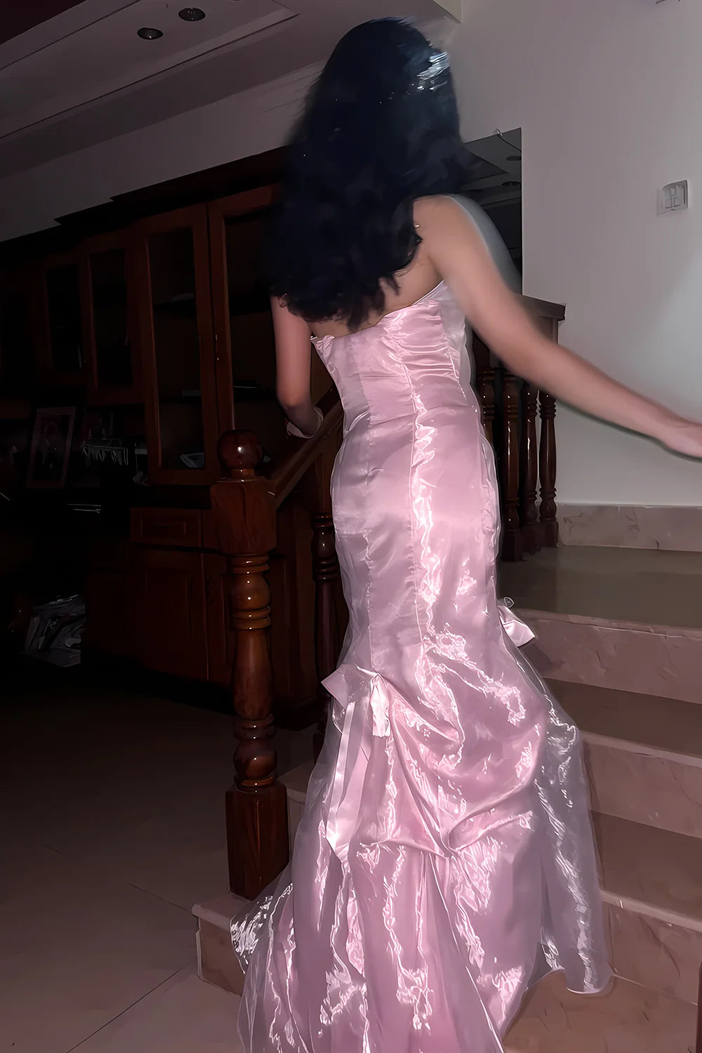Princess Mermaid Strapless Pink Long Prom Dress with Ruffles DP7260