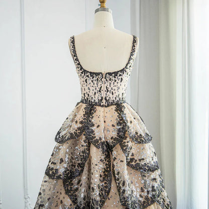 A Line Straps Sequin Tiered Petal Tulle Prom Dress Evening Dress DP1374