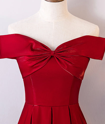 Elegant A Line Off-the-shoulder Burgundy Satin Long Prom Dress Evening Dress DP1035