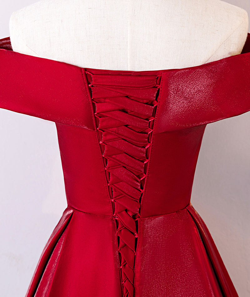 Elegant A Line Off-the-shoulder Burgundy Satin Long Prom Dress Evening Dress DP1035