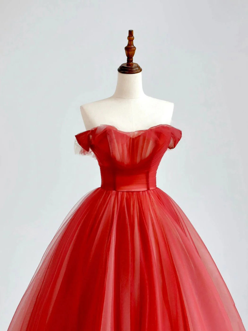 Red A Line Off-the-shoulder Tulle Long Prom Dress DP884