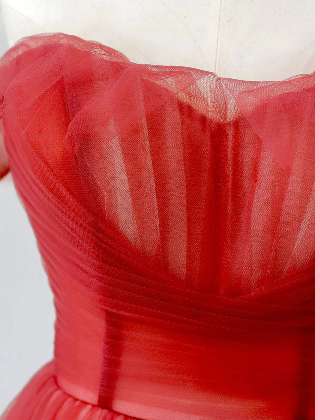 Red A Line Off-the-shoulder Tulle Long Prom Dress DP884