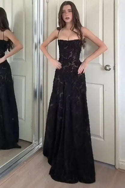 Sexy Black Mermaid Spaghetti Strap Lace Evening Dress Prom Dress DP7642
