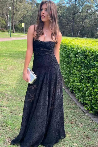 Sexy Black Mermaid Spaghetti Strap Lace Evening Dress Prom Dress DP7642