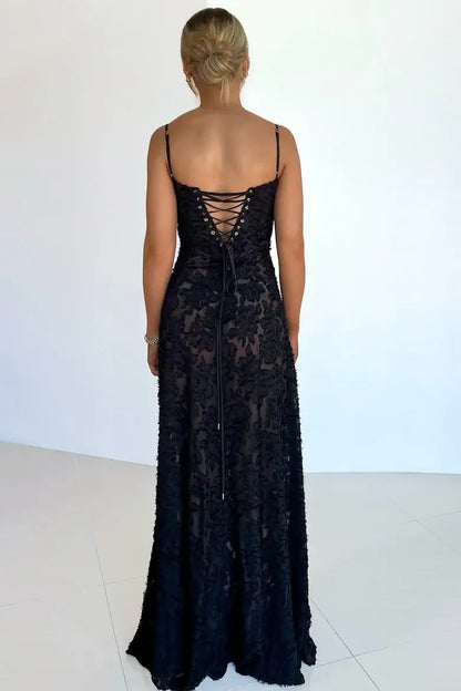 Sexy Black Mermaid Spaghetti Strap Lace Evening Dress Prom Dress DP7642