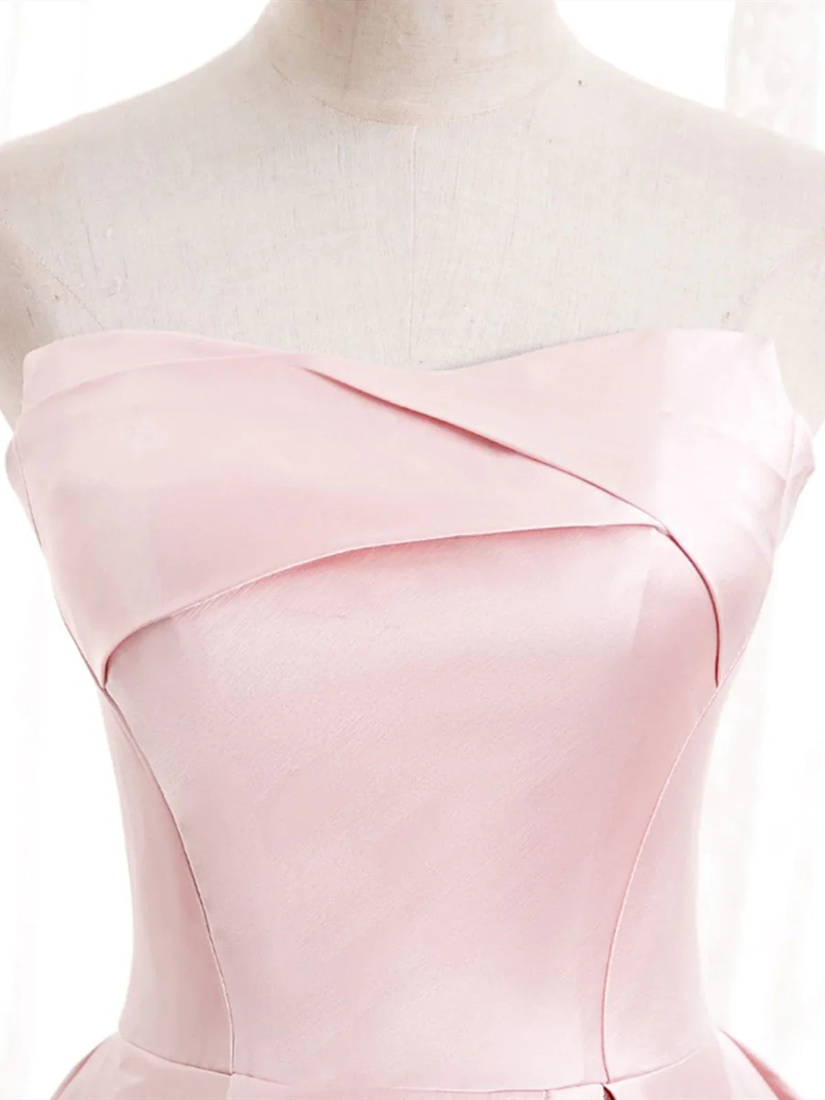 Elegant A Line Strapless Pink Satin Long Prom Dress Party Dress DP977