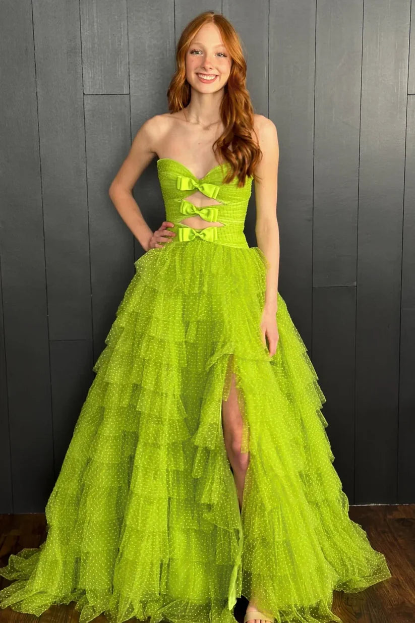 Stunning Green A Line Sweetheart Neck Layered Tulle Evening Dress Prom Dress DP7651