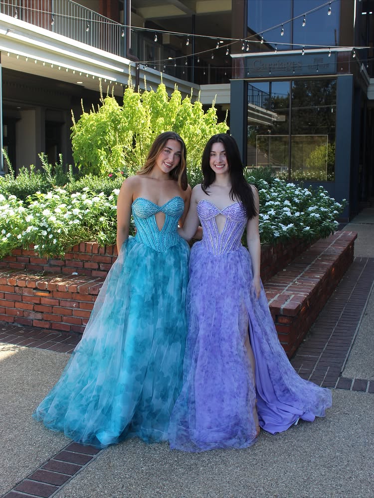 Blue Print A Line Sweetheart Neck Beaded Tulle Evening Dress Prom Dress DP7663