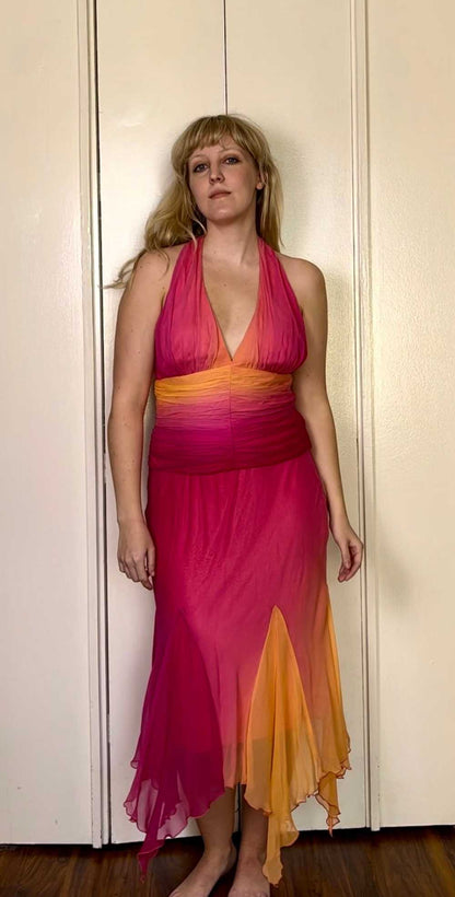 Two Piece Mermaid Halter Chiffon Long Prom Dresses Evening Dresses DP1185