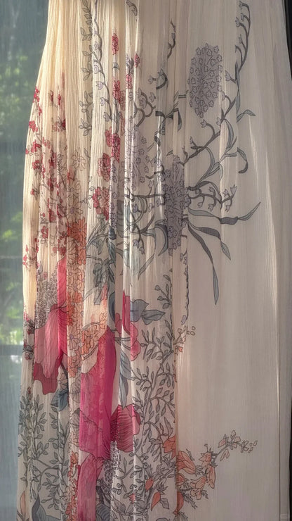 Vintage A Line Halter Print Floral Chiffon Open Back Prom Dress Wedding Guest Dress DP3806