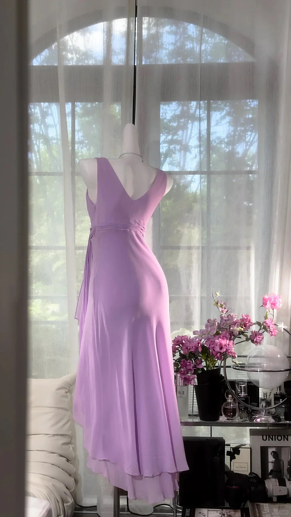 Simple Purple A Line V Neck Layered Chiffon Homecoming Dress Outfits DP3801