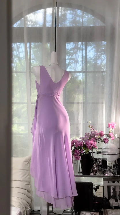 Simple Purple A Line V Neck Layered Chiffon Homecoming Dress Outfits DP3801