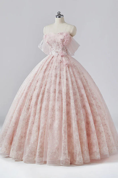 Elegant A Line Strapless Pink Flower Tulle Long Princess Dresses Prom Dresses DP752