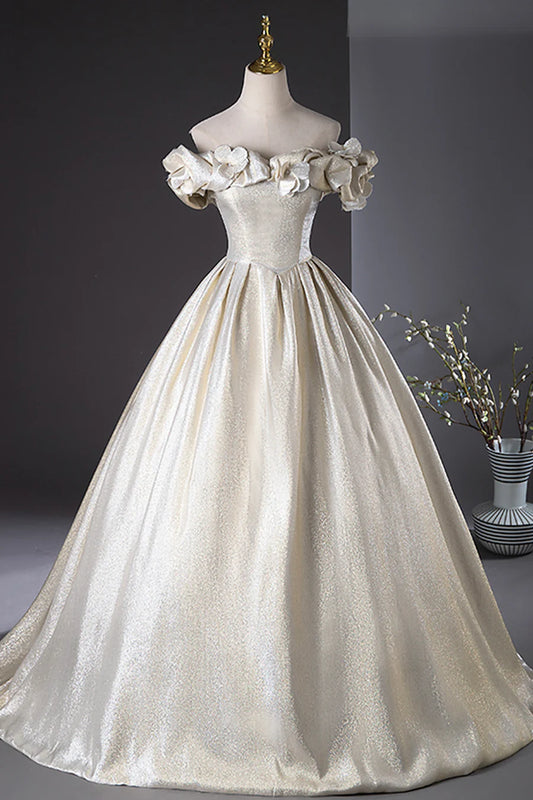 Elegant Off the Shoulder Champagne Long Prom Dresses Formal Dresses DP1108