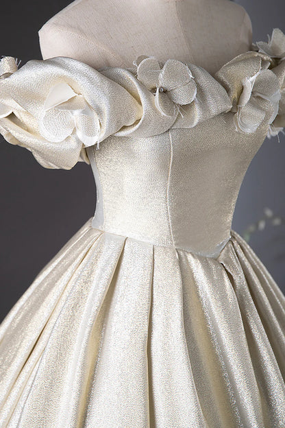 Elegant Off the Shoulder Champagne Long Prom Dresses Formal Dresses DP1108