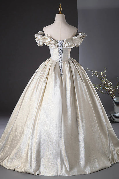 Elegant Off the Shoulder Champagne Long Prom Dresses Formal Dresses DP1108